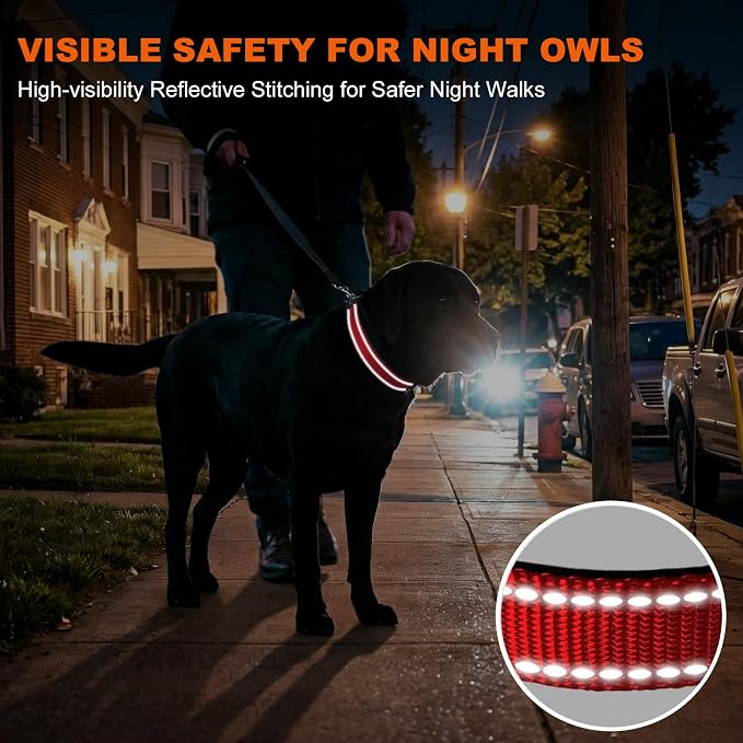 Taglory Reflective Dog Collar for Large Dogs, Soft Neoprene Padded with Escape-Proof Locking Buckle, Upgraded Zinc Alloy Ring, Adjustable for Pitbull Labrador Retriever, Red,L