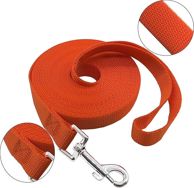 Nylon Training Dog Leash for Small Medium Large Dogs, 15ft 20ft 30ft 50ft Long Leash Dog/Puppy Lead for Obedience Recall Training, Camping (1" x 50ft, Orange)