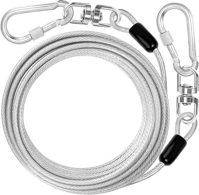 jenico Dog Tie Out Cable: 20 ft Dog Lead for Yard - Heavy Duty Chain Leash Outside for Small Large Dogs Up to 500 lbs - Outdoor Dog Runner Tether