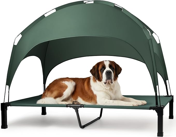 Heeyoo Elevated Dog Bed with Removable Canopy, Portable Dog Cot with Sun Protection Shade Tent, Raised Pet Cooling Cot Bed for Dogs, 60in