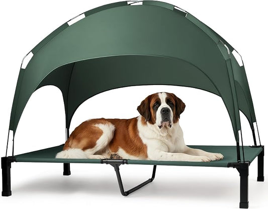 Heeyoo Elevated Dog Bed with Removable Canopy, Portable Dog Cot with Sun Protection Shade Tent, Raised Pet Cooling Cot Bed for Dogs, 60in