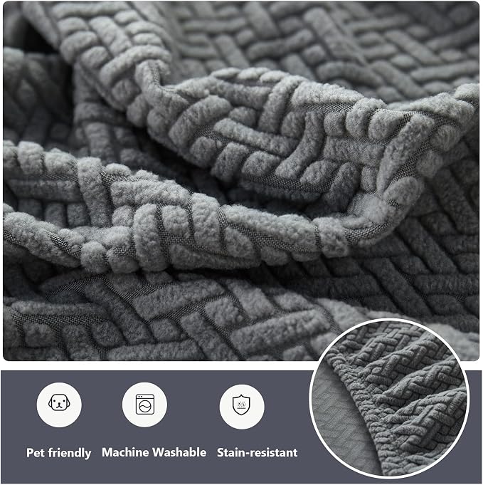 Yoovat Couch Cushion Covers for Sofa Couch Covers Wear-Resistant Universal Sofa Cover Washable Stretch for Sectional Slipcovers (Texture-Gray,Large Single Seat Cover)