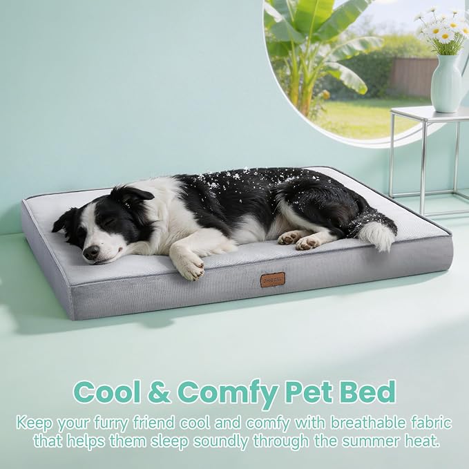 OhGeni Orthopedic Cooling Dog Bed for Medium Large Dogs, Cooling Mat with Machine-Washable Removable Cover in Easy-Clean Fabric, High Density Foam & Easy-Carry Handle, Summer Pad, 36 inch (Gray)