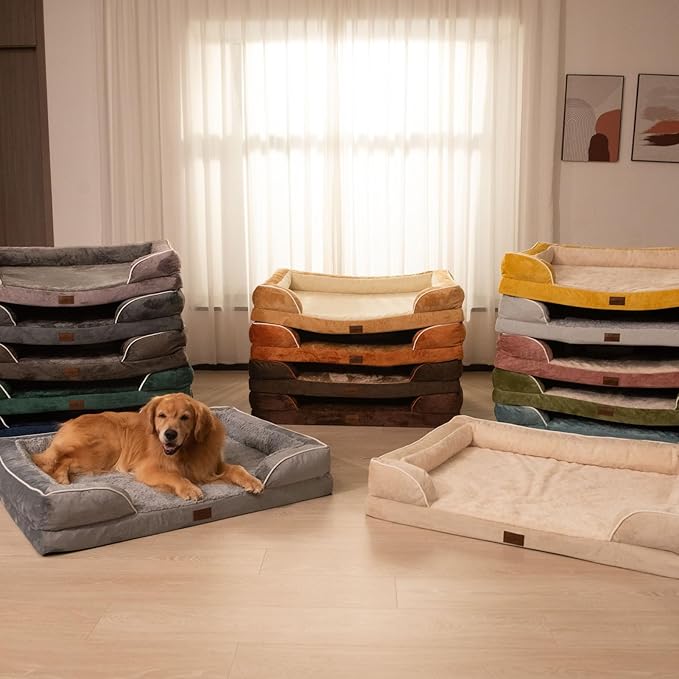 Comfort Expression Orthopedic Dog Bed for Extra Large Dogs 42x30 Inch, Waterproof Supportive Egg Crate Foam XL Pet Bed with Removable Bolsters, Dog Couch with Washable Cover & Non-Slip Bottom, Pink