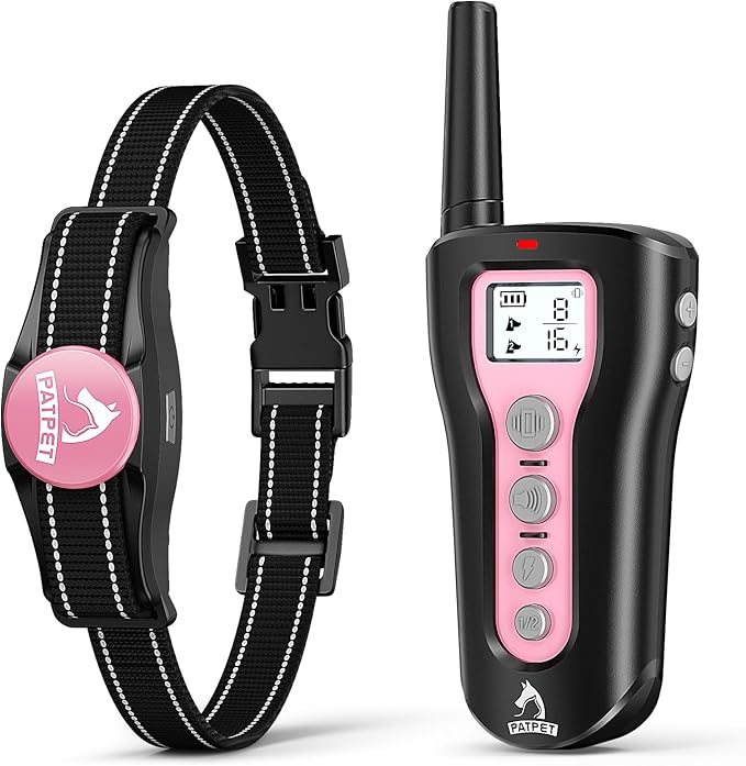 PATPET Dog Shock Collar - Rechargeable Dog Training Collar with Remote for Medium Large Dogs, 3 Training Modes (Beep/Vibration/Shock) IPX7 Waterproof 1000Ft Electric Dog Collar (Pink)