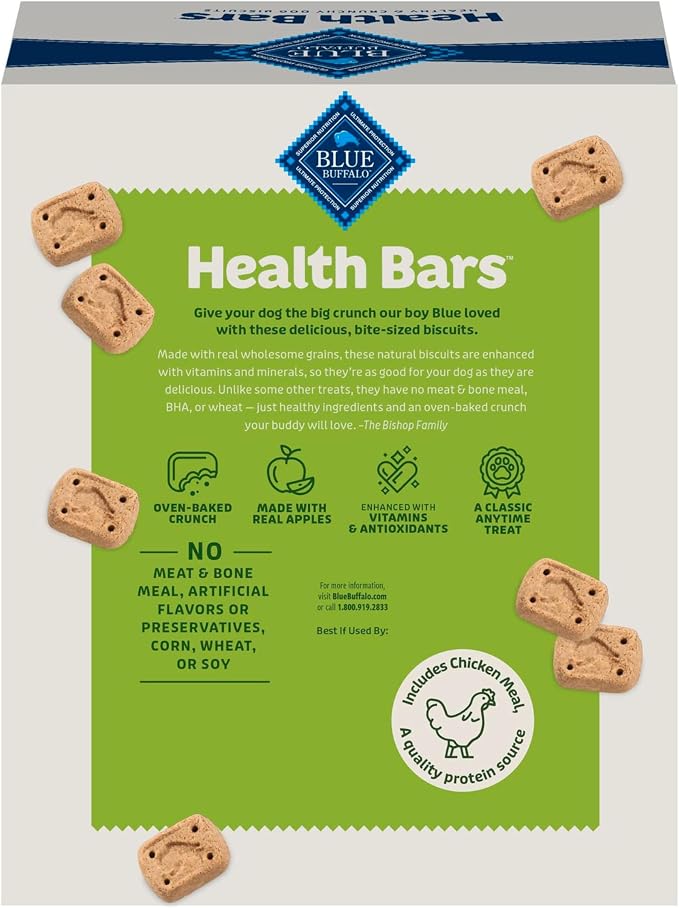 Blue Buffalo Mini Health Bars Apples & Yogurt Crunchy Dog Biscuits, Bite-Sized for Training, Oven-Baked with Real Apples & Natural Ingredients, Healthy Dog Treats, Box 2 lbs.
