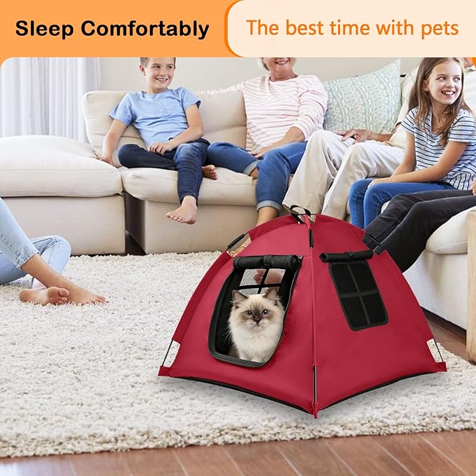 Portable Pet Tent, Full-Enclosure Zippered Mesh, Indoor & Outdoor | Easy-flex poles, tool-free. Tear-resistant. Anti-tip. 5+ colors. For cats, small dogs. 60x60x45cm, 390g