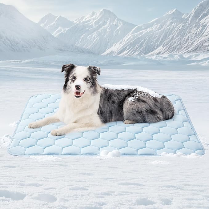 EHEYCIGA Cooling Mat for Dogs, 44" x 32"(Q-Max>0.53), Washable Dog Cooling Mat, Portable Kennel Cooling Pet Pad for Summer, Non-Slip Summer Crate Pad for Large Dog, Blue