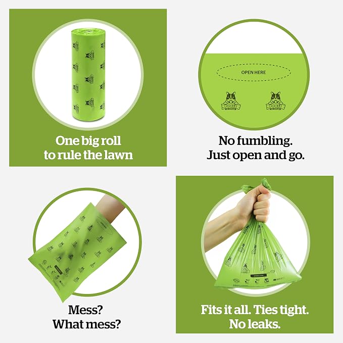 Pogi's Compostable Poop Bags for Home & Yard – Leak-Proof, Extra-Large, Made with Plants (Single Roll, 300-Count)