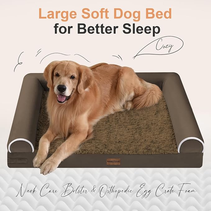 Large Dog Bed Orthopedic Washable: Extra Large Sized Beds for Jumbo Dogs Egg Crate Foam Sofa Couch Waterproof Removable Cover - Dark Coffee
