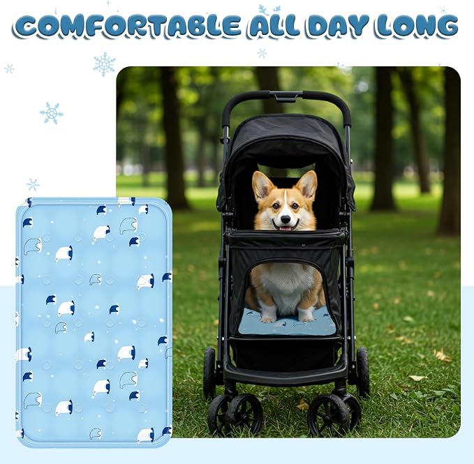 Nuanchu Dog Stroller Cooling Mat, Waterproof Gel Pet Cooling Pad for Summer, Washable Cat Sleeping Blanket, Portable Ice Gel Travel Mat for Cats, Crates, Car Seat(11.81 x 19.69 Inches,Sky Blue Bear)