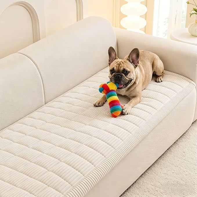 MEETSKY Couch Cover for 2 Cushion Couch Sofa, Non-Slip Couch Cover for Dog Washable Sofa Protector Pet Friendly Dog Mats for Couches Soft Furniture Covers, 27.6" x 70.9", Cream