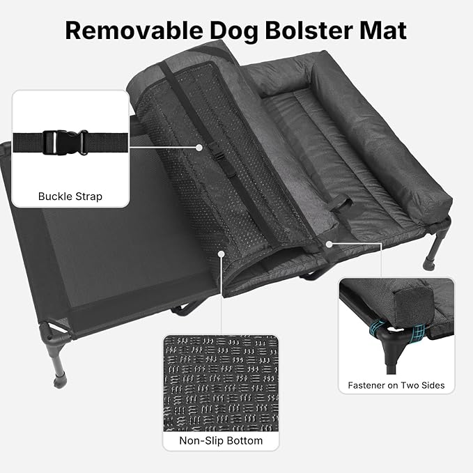 Veehoo Cooling Elevated Dog Bed Add Removable Waterproof Bolster Cushion Mat, Raised Pet Cot with Breathable Teslin Mesh, No-Slip Feet, Dog Sofa Bed for Indoor Outdoor, XXLarge, Black CWC2331B