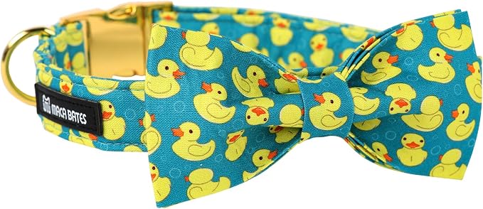 Maca Bates Summer Cute Duck Dog Collar with Bow Tie Funny Ducky Puppy Bowtie Collars Adjustable Durable Breakaway Green Fun Fancy Thick Collar for Boy Girl Male Female Dogs,Small