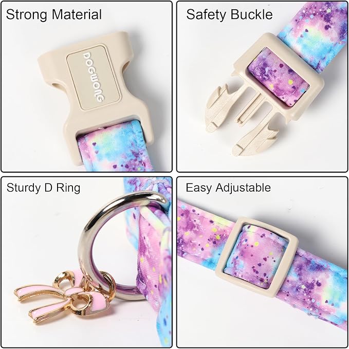 DOGWONG Spring Tie Dye Dog Collar, Cute Girl Dog Collars - Colorful Puppy Collar, Adjustable Breathable Female Dog Collars for Small Medium Large Dogs, Neck 11-16 inches