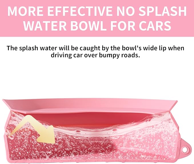 SLSON Spill Proof Dog Water Bowl for Cars,Collapsible No Splash Dog Travel Bowls Integrated Molding Portable Pet Bowl for Road Trip Truck,RV,SUV,Boat Accessories (Pink)