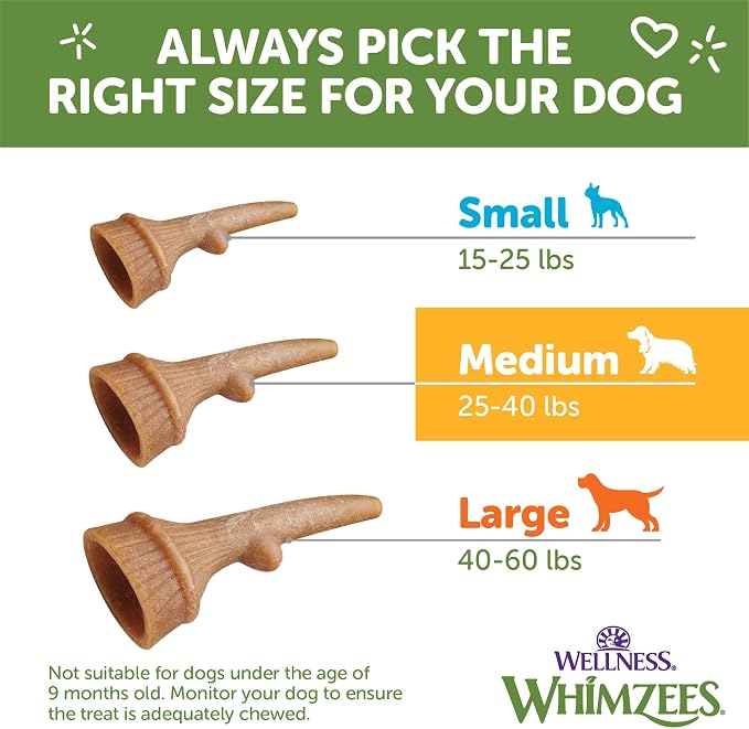 Wellness WHIMZEES Antler Occupy Natural Dog Dental Treat, Chews, Freshens Breath, Medium Size, 12.7 oz Bag, 12 Count