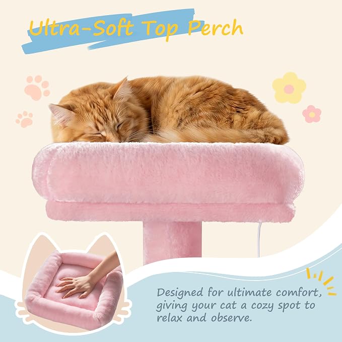 SHA CERLIN 82 inch, Multi-Level Cat Tree Tower for Indoor Cats, Cat Condo with Sisal Scratching Posts, Plush Perches, Hammocks, Toy Balls, Pink