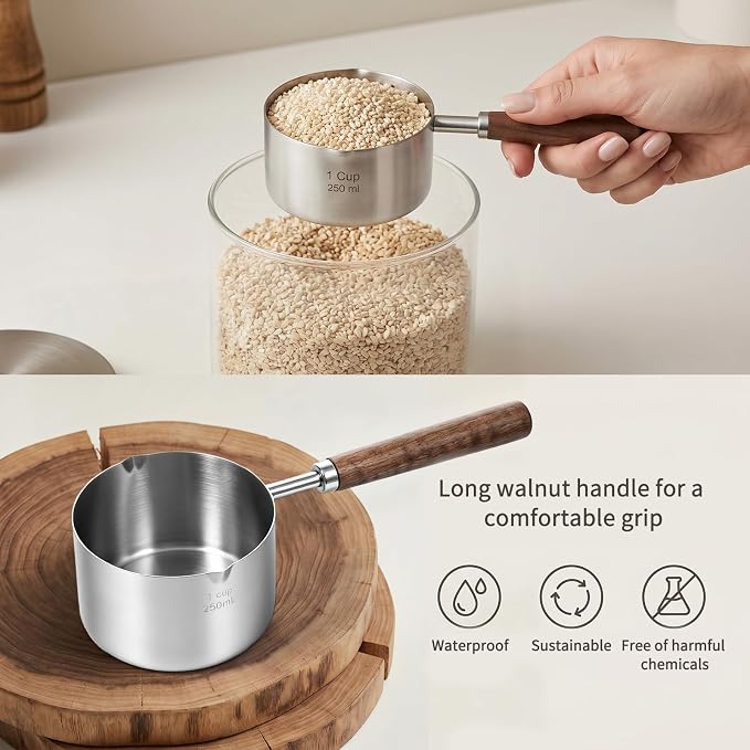 Dog Cat Food Scoop 1 Cup, 304 Stainless Steel Dog Food Measuring Cup with Inner Precision for Pets & Kitchen Use