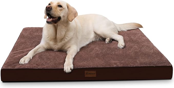 Waterproof Dog Beds Large Sized Dog Orthopedic Dog Beds for Crate with Removable Washable Cover Egg-Crate Foam Pet Pad Mat with Anti-Slip Bottom, 41x27 Inch, Brown
