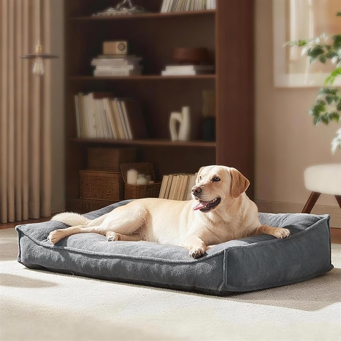 FURTIME Orthopedic Dog Beds Large Sized Dog, Extra Thick Supportive Comfort Pet Sofa, Ergonomic Slant Dog Couch with Removable Washable Cover, Ultra Soft Surface & Non-Slip Bottom, Light Grey, 38"