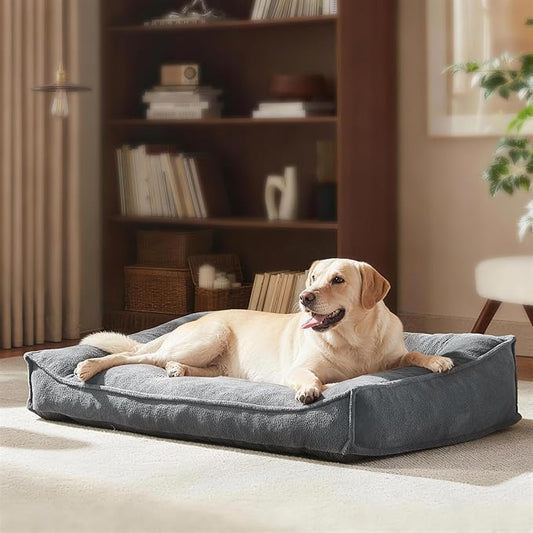 FURTIME Orthopedic Dog Beds Large Sized Dog, Extra Thick Supportive Comfort Pet Sofa, Ergonomic Slant Dog Couch with Removable Washable Cover, Ultra Soft Surface & Non-Slip Bottom, Light Grey, 38"