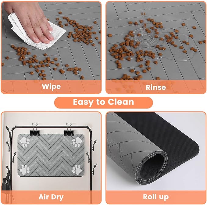 Pet Feeding Mat-Absorbent Pet Placemat for Food and Water Bowl, with Waterproof Rubber Backing, Quick Dry Water Dispenser Mat for Dog and Cat (32"x22", Striped Light Gray)