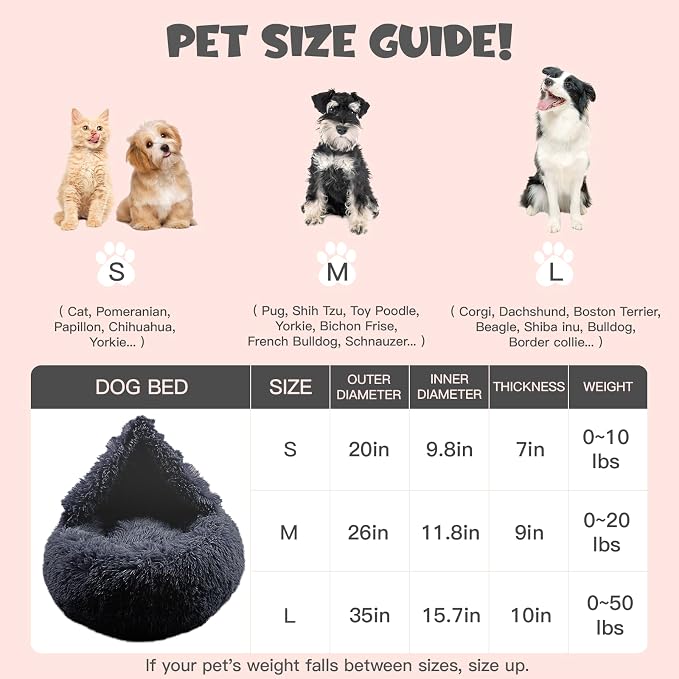 Himax Dog Beds for Large Dogs, Donut Dogs Beds with Blanket Attached, Calming Dog Bed Washable (20"/26"/35") Grey