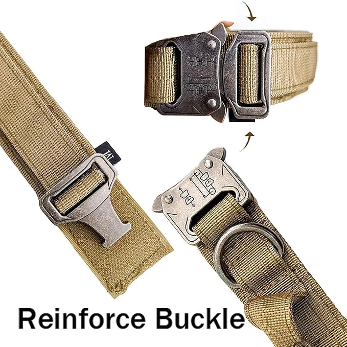 Tactical Dog Collar and Leash Set Tactical Dog Collar with Handle Bungee Leash Adjustable Military Training Nylon Collar Dog Training Collar Leash Set with Control Handleand Metal Buckle （Brown L