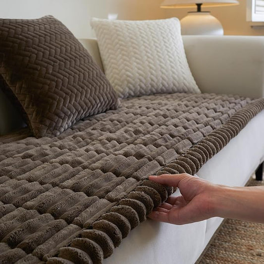Linear Grid Couch Cover for Dogs Non Slip - Thick Wear-Resistant Pet Sofa Protector for 3 Cushion Couch Large Silicone Particles Washable Furniture Mat for Dogs Cats Sectional