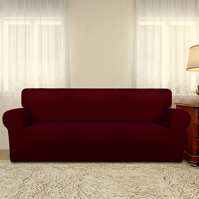 PureFit Super Stretch Sofa Slipcover – Spandex Non Slip Soft Couch Sofa Cover, Washable Furniture Protector with Non Skid Foam and Elastic Bottom for Kids, Pets （Oversized Sofa, Wine）