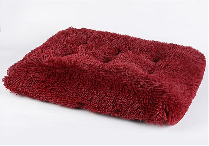 Long Plush Calming Pet Bed Cuddler Pet Bed for Dogs and Cats Fluffy Faux Fur Dog Bed with Anti Slip Bottom Machine Washable Pet Sleep Bed Crate Mat Wine Red XL