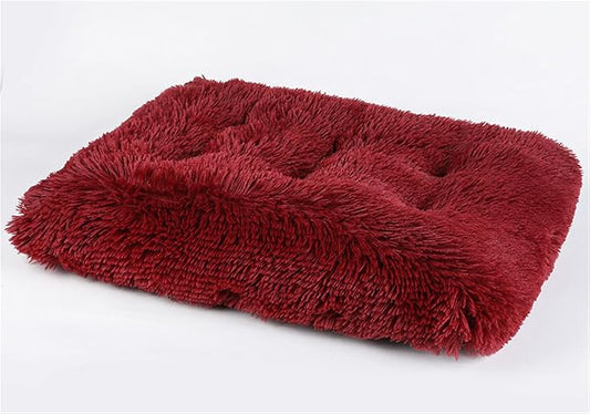 Long Plush Calming Pet Bed Cuddler Pet Bed for Dogs and Cats Fluffy Faux Fur Dog Bed with Anti Slip Bottom Machine Washable Pet Sleep Bed Crate Mat Wine Red XL