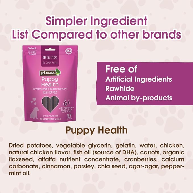 Get Naked Grain Free 1 Pouch 6.2 Oz Puppy Health Dental Chew Sticks, Small