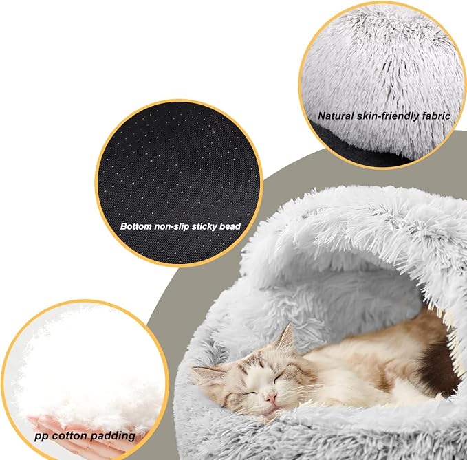 YUDANSI Small Dog Bed Hooded, Cat Cave Bed for Indoor Cats with Covered Hood for Small Dogs Cats Puppy, Plush Faux Fur Enclosed Nest(pink-26'')
