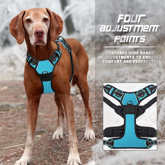BARKBAY No Pull Dog Harness Front Clip Heavy Duty Reflective Easy Control Handle for Large Dog Walking(Blue,XL)