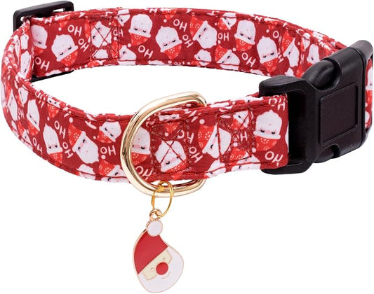 Faygarsle Red Dog Collar Christmas Design Santa Claus Pattern for Small Medium Large Dogs Collar Cute Stylish Girl Boy Christmas Dog Collar M
