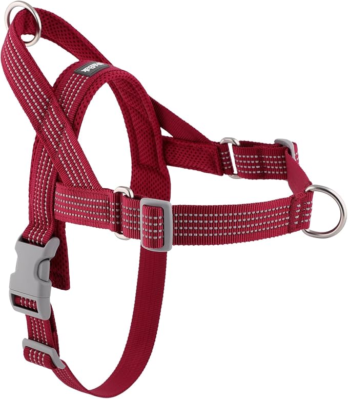 No Pull Dog Harness with Handle, Adjustable Soft Mesh Padded Reflective Walking Harness with Front Clip for Small Medium Large Dogs – Quick Fit No Escape for Training and Hiking (Red, XS)