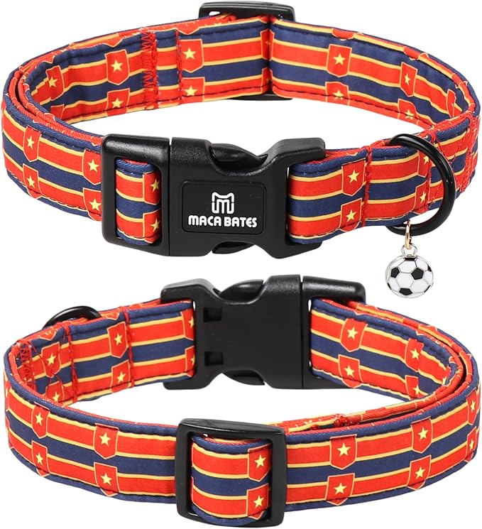 World Cup Spain Dog Collar with Soccer Pendant, La Roja Shield Star Pattern for Large Dogs, Adjustable Soft Durable Collar Gift for Male Female Puppies
