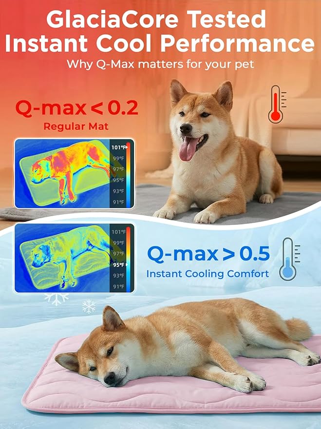 furrybaby Dog Cooling Mat for Medium Dogs, 35"x24" Self Cooling Pet Cooling Mat for Dogs & Cats, QMAX>0.5, Thickened Cool Fiber, Cooling pad for Dog Bed, Durable Portable Indoor/Outdoor Summer,Pink