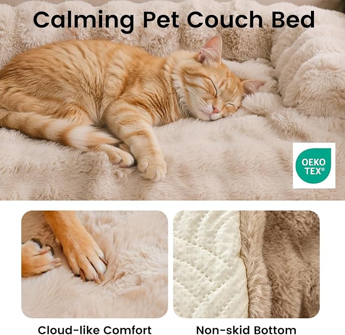 Dog Bed for Couch, Calming Dog Couch Bed for Small Medium Dogs, Fluffy Faux Fur Fuzzy Washable Pet Sofa Covers Protector Mat Pad for Pets Cats Puppy