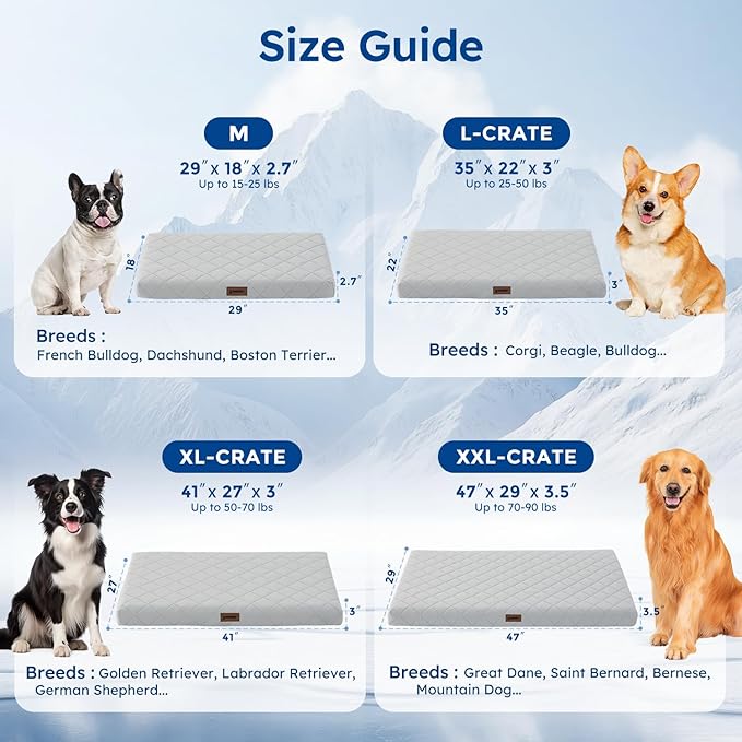 ZOMISIA Orthopedic Cooling Dog Bed, Q-Max>0.5 Cooling Mat XXL for Crate with Removable Washable Cover, Breathable Egg Foam Summer Pad for Furry Pets Outdoor, 47x29 Inch, Grey