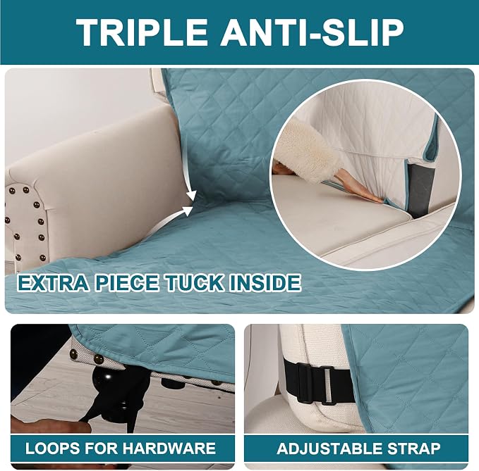 Turquoize 100% Waterproof Sofa Covers Chaise Lounge L Shape Sofa Protector Slip Cover Triple Non-Slip Sofa Slipcover for Chaise Sectional Couch Cover for Pets, Kids (Chaise, Stone Blue)