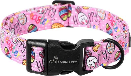 ARING PET Easter Dog Collar, Cute Pink Eggs Pet Collars with Quick Release Buckle for Puppy Small Medium Large Boy Girl Dogs-L