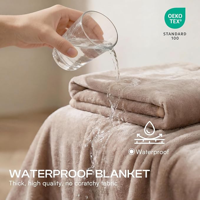 Luciphia Waterproof Blanket for Dog Washable Reversible Sherpa Fleece Throw Blanket for Bed Couch Soft Liquid Pee Proof Furniture Cover Protector for Small Medium Large Pet Cat Khaki 85" x 57"