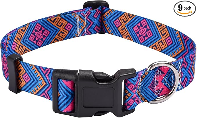 Mihqy Dog Collar with Bohemia Floral Tribal Geometric Patterns - Soft Ethnic Style Collar Adjustable for Small Medium Large Dogs(Orange Ethnic Style,L)