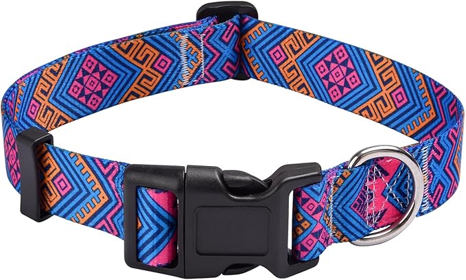 Mihqy Dog Collar with Bohemia Floral Tribal Geometric Patterns - Soft Ethnic Style Collar Adjustable for Small Medium Large Dogs(Orange Ethnic Style,S)