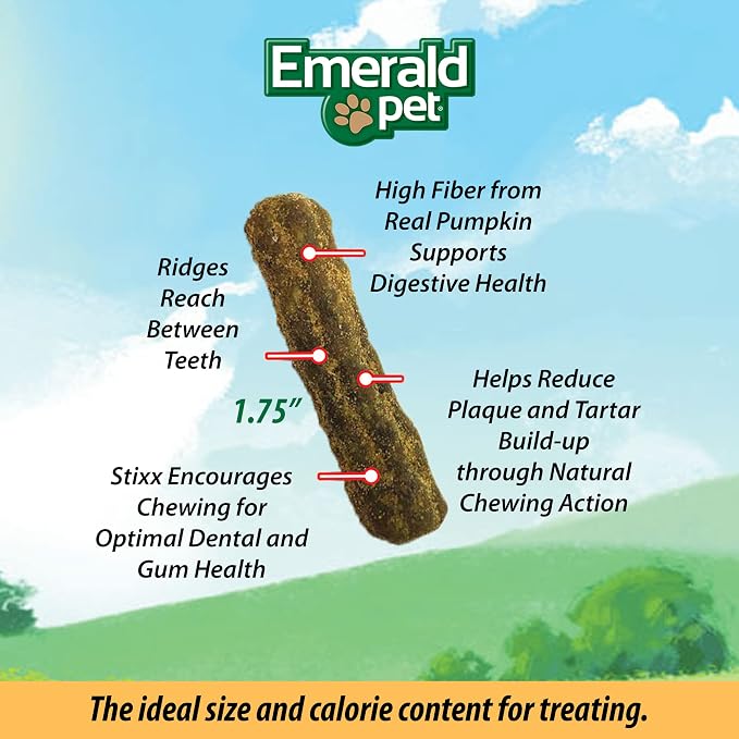 Emerald Pet Grain-Free Salmon Cat Dental Treats – Crunchy Dental Sticks for Cats to Clean Teeth, Reduce Plaque & Tartar, Freshen Breath – Pumpkin for Digestive Health, Natural Cat Chews, 3.6 oz