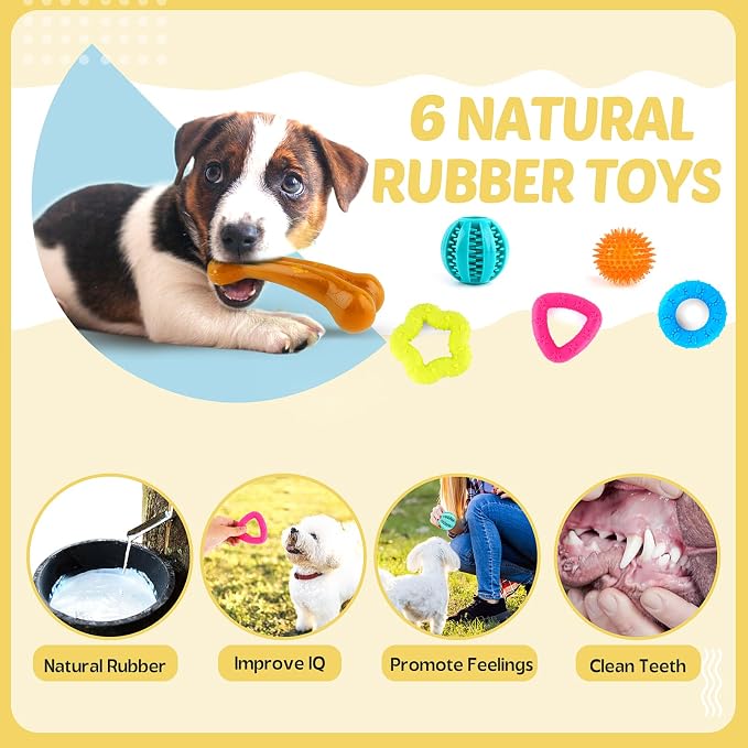 LOYEE Puppy Toys 21 Pack, Small Dog Chew Toys with Rope Toys for Teething Pet Cute Squeak Toy with Treating Ball for Puppy, Small Dogs - 21 Pack