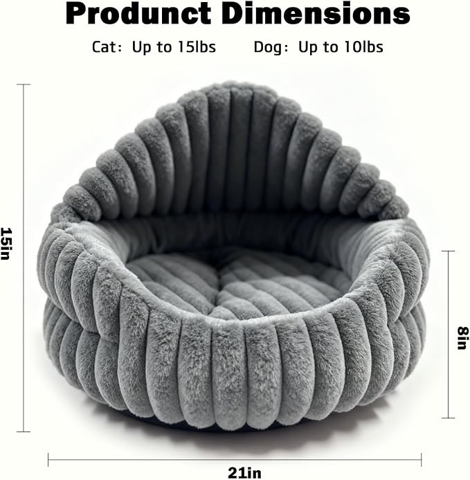 Hooded Cat Beds for Indoor Cats，Cozy Dog Cave Bed,Cozy Nook Dog Bed for Small Dogs,Anti-Slip Puppy Bed Fits up to 22 lbs for Dogs or Cats(Grey Stripe, Medium)